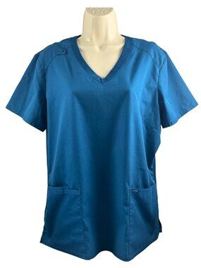 Landau Proflex Scrub Top Women's Large Blue V Neck Stretch Medical Uniform